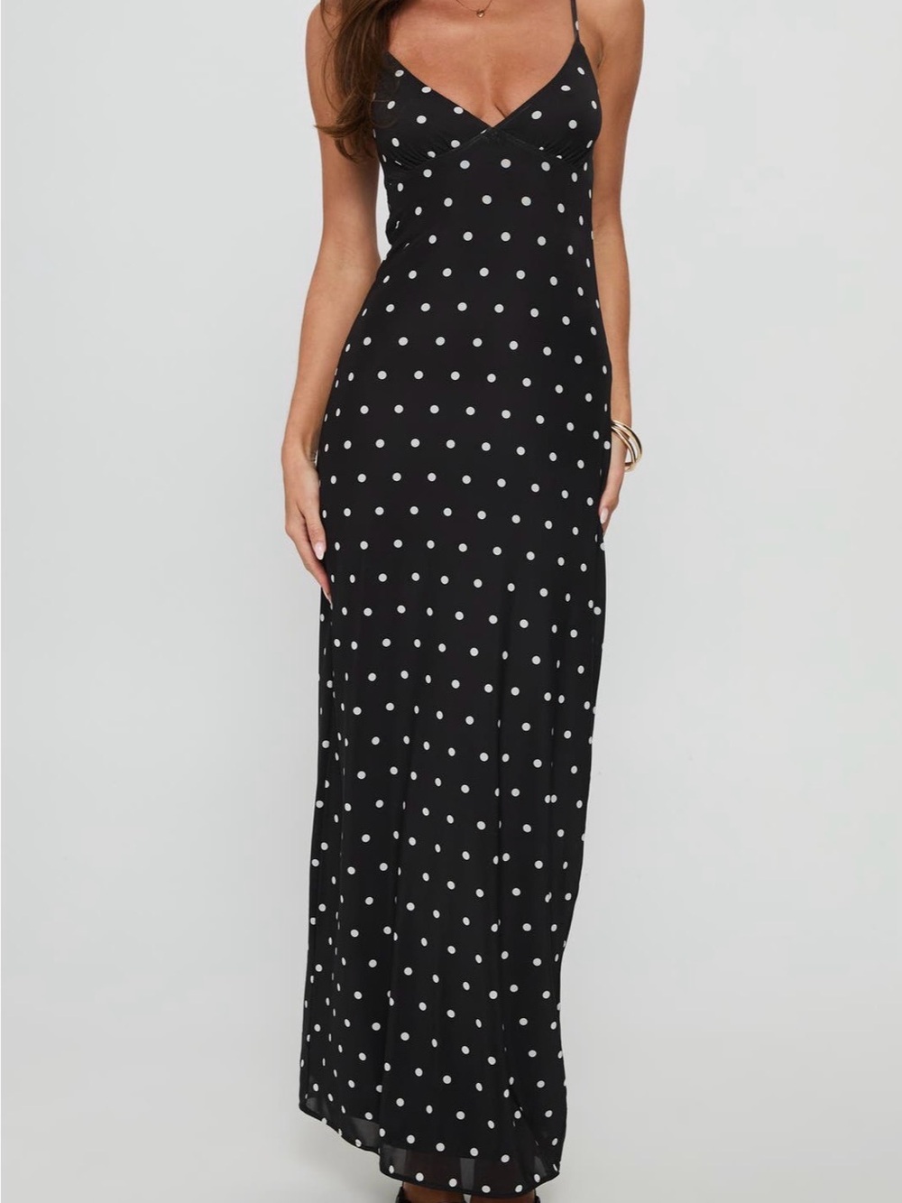 Princess Polly Black and White Polka Dot Maxi Slip Dress